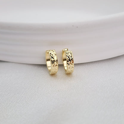 Solid 14k Gold Dainty Diamond Cut Huggie Earrings - 12mm - 3.2mm - Perfect For Her - Versatile & Everlasting