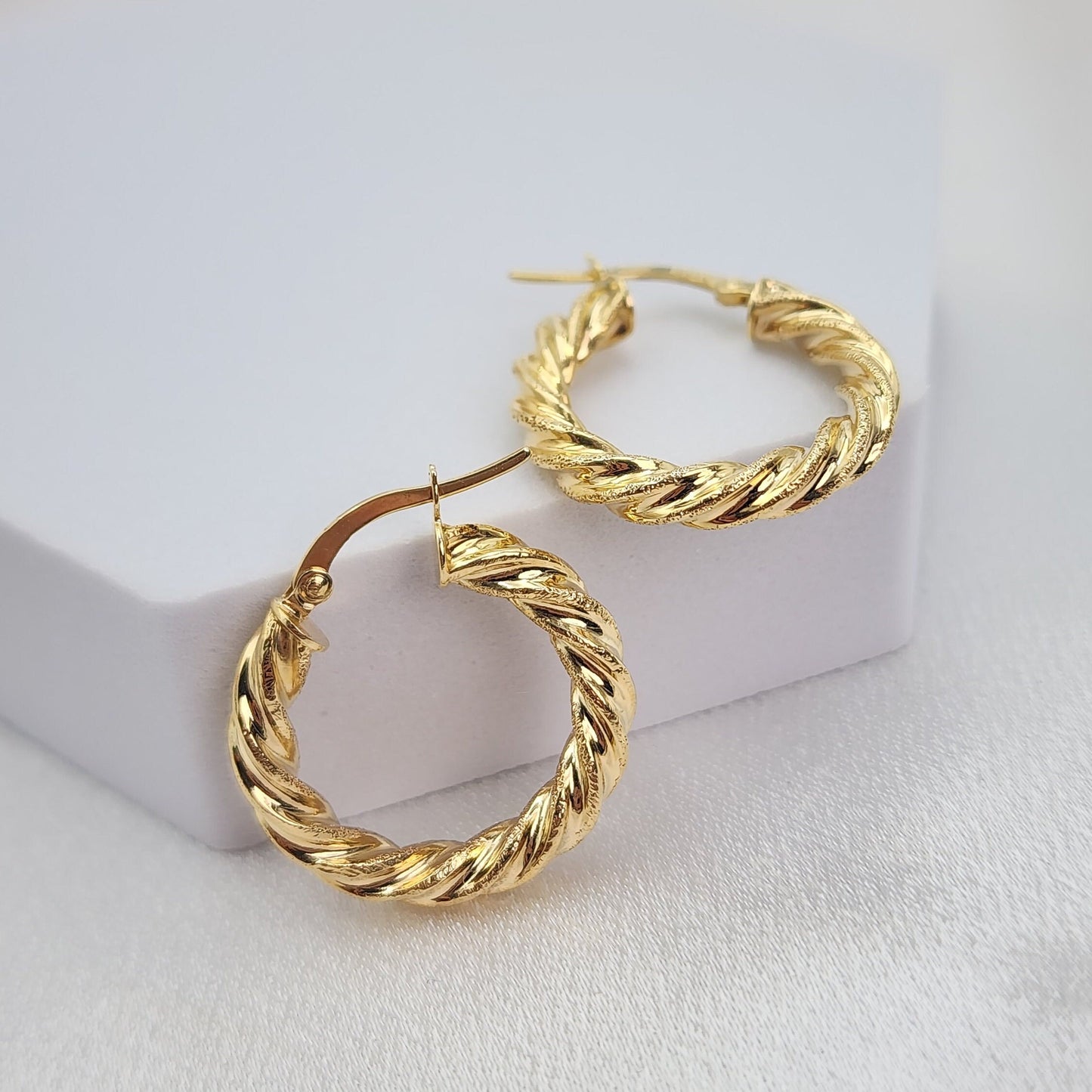 Stunning 14k Gold Shiny Twisted Hoop Earrings - 4mm, 5mm Thick Earrings - Perfect Gift For Her -