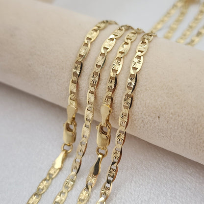 Solid 14k Gold Plain Yellow Valentino Chains - Unisex - For Her/For Him - Shiny & Sparkling