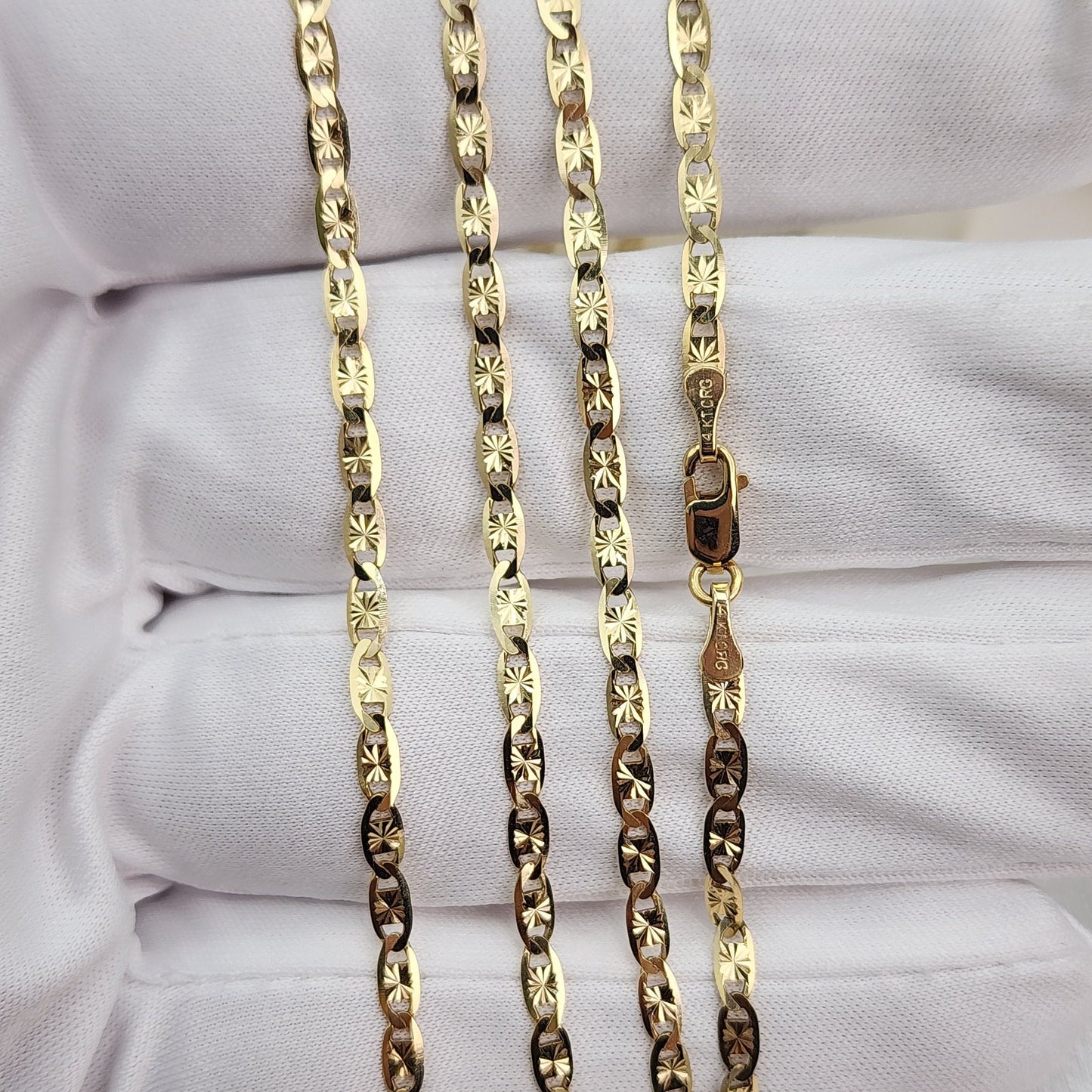 Solid 14k Gold Plain Yellow Valentino Chains - Unisex - For Her/For Him - Shiny & Sparkling