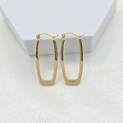 Beautiful 14k Gold Polished Rectangle Earrings - Modern & Lightweight - Perfect For Her