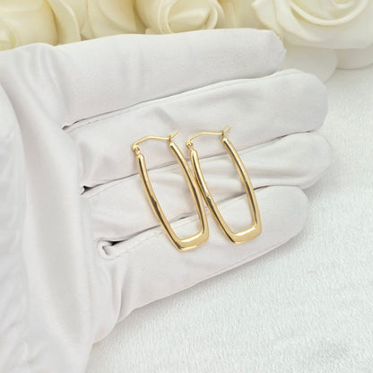 Beautiful 14k Gold Polished Rectangle Earrings - Modern & Lightweight - Perfect For Her