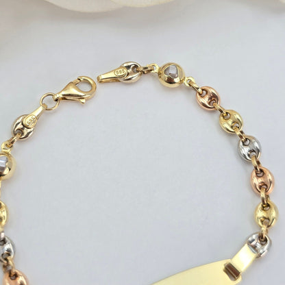 14K Tricolo Gold ID Puffed Mariner Baby Bracelet - 6 Inches - 4.2mm