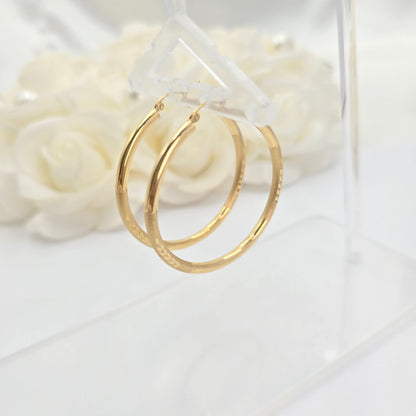 Thick 14K Gold Engraved Hoop Earrings- 45mm - 3mm Thick - Beautiful and Elegant - For Her