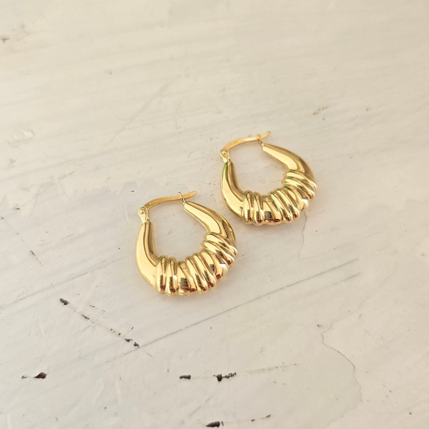 14k Gold Puffed Croissant Hoop Earrings - Shrimp Hoops - 20mm - Perfect For Her - Elegant & Everlasting