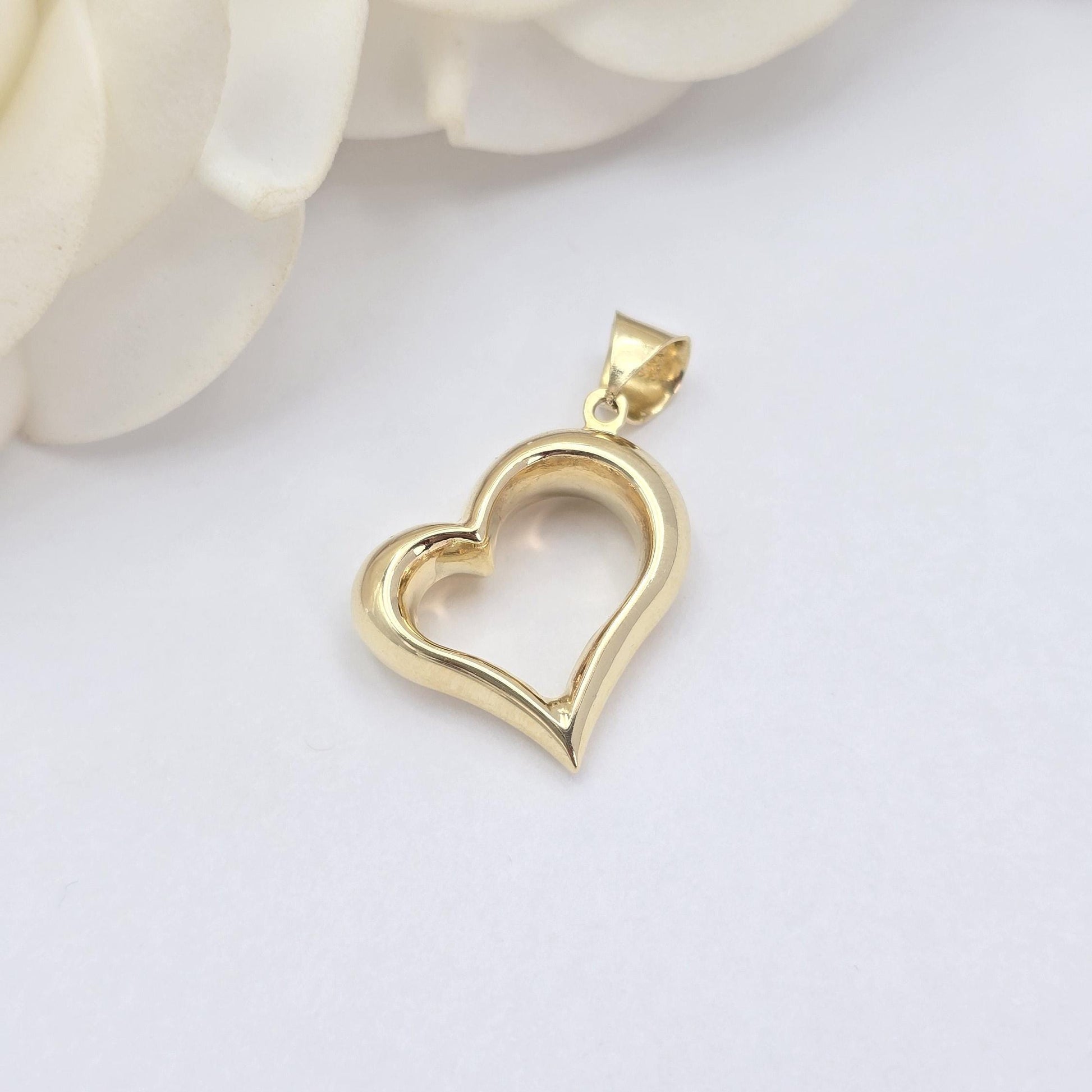 14k Gold Puffed Heart Pendant - Chunky Heart Charm - For Her