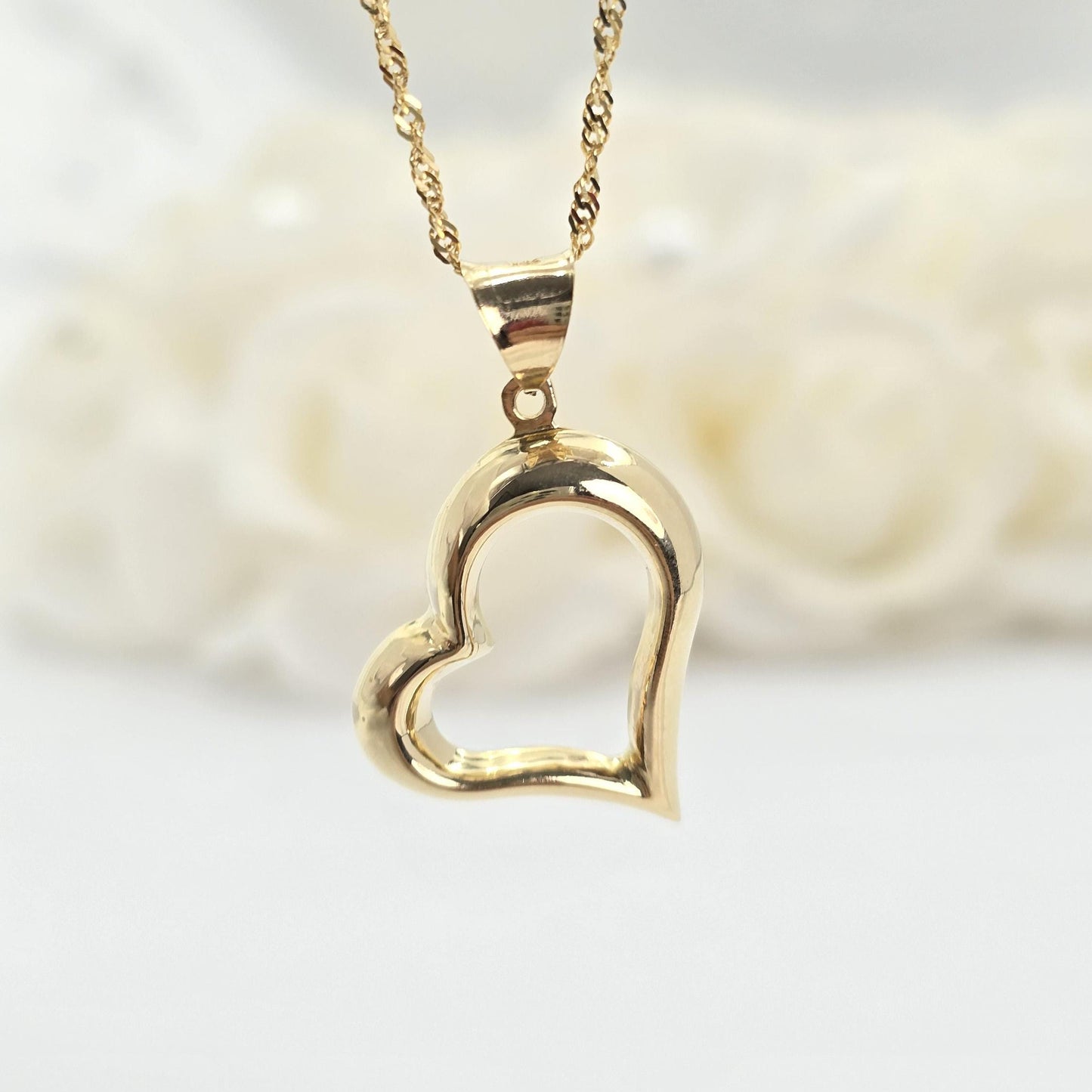 14k Gold Puffed Heart Pendant - Chunky Heart Charm - For Her