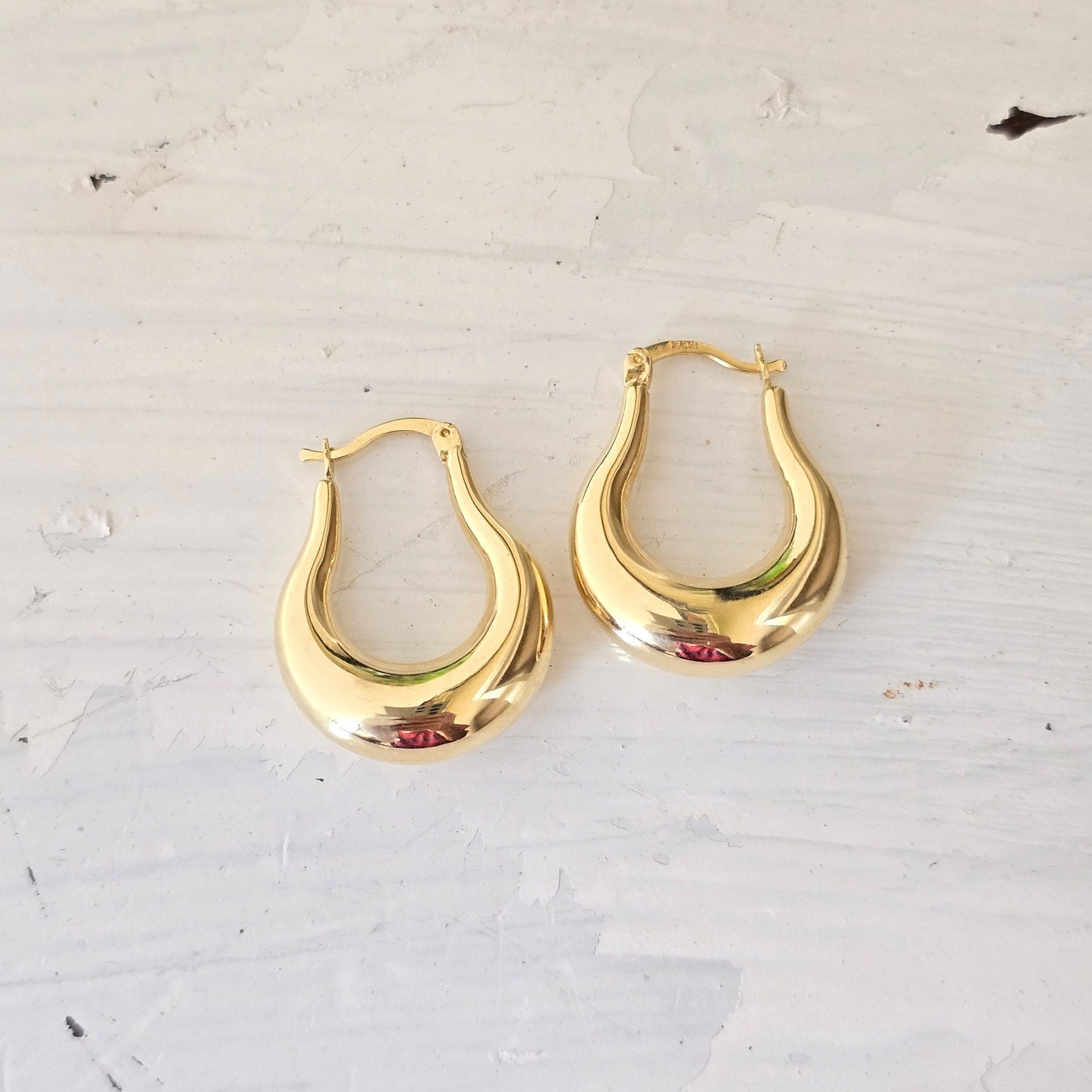 14k Gold Chunky Drop Hoop Earrings - 8mm Thick - Gifts For Her - Anniversary, Birthday, Christmas gift