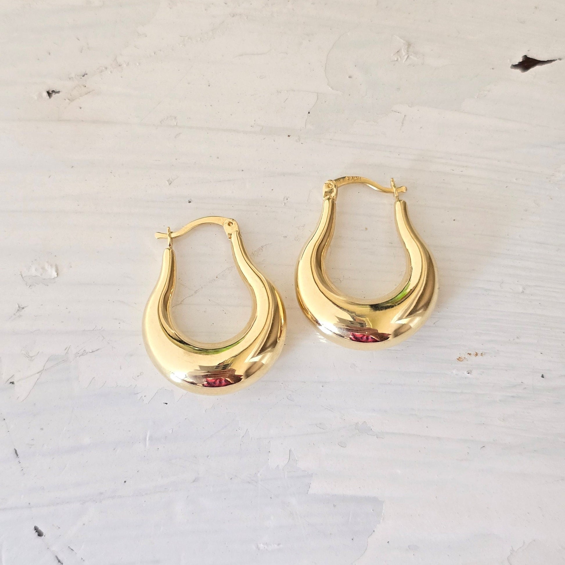 14k Gold Chunky Drop Hoop Earrings - 8mm Thick - Gifts For Her - Anniversary, Birthday, Christmas gift