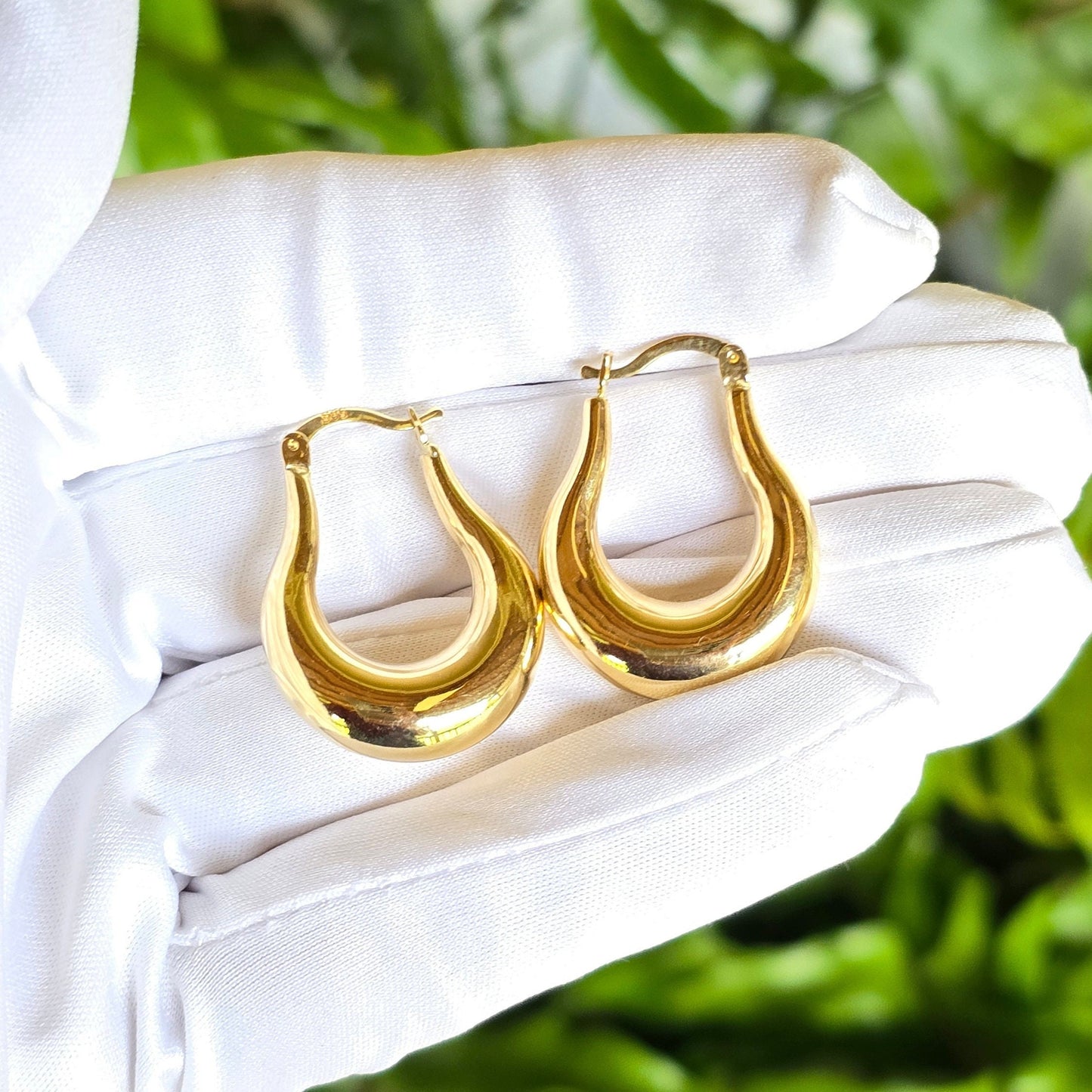 14k Gold Chunky Drop Hoop Earrings - 8mm Thick - Gifts For Her - Anniversary, Birthday, Christmas gift