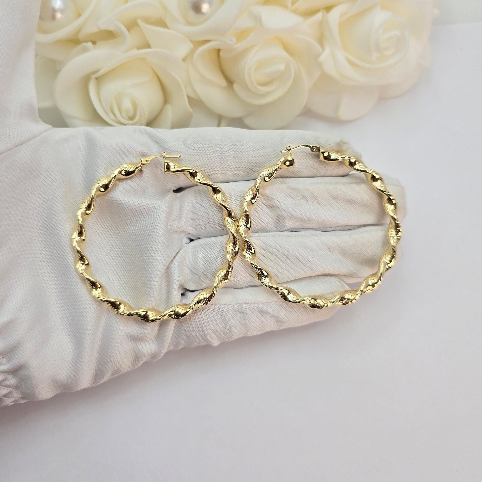 4.8MM Thick 14k Twisted Hoop Earrings - Shiny & Lightweight Thick Hoops - Perfect For Her