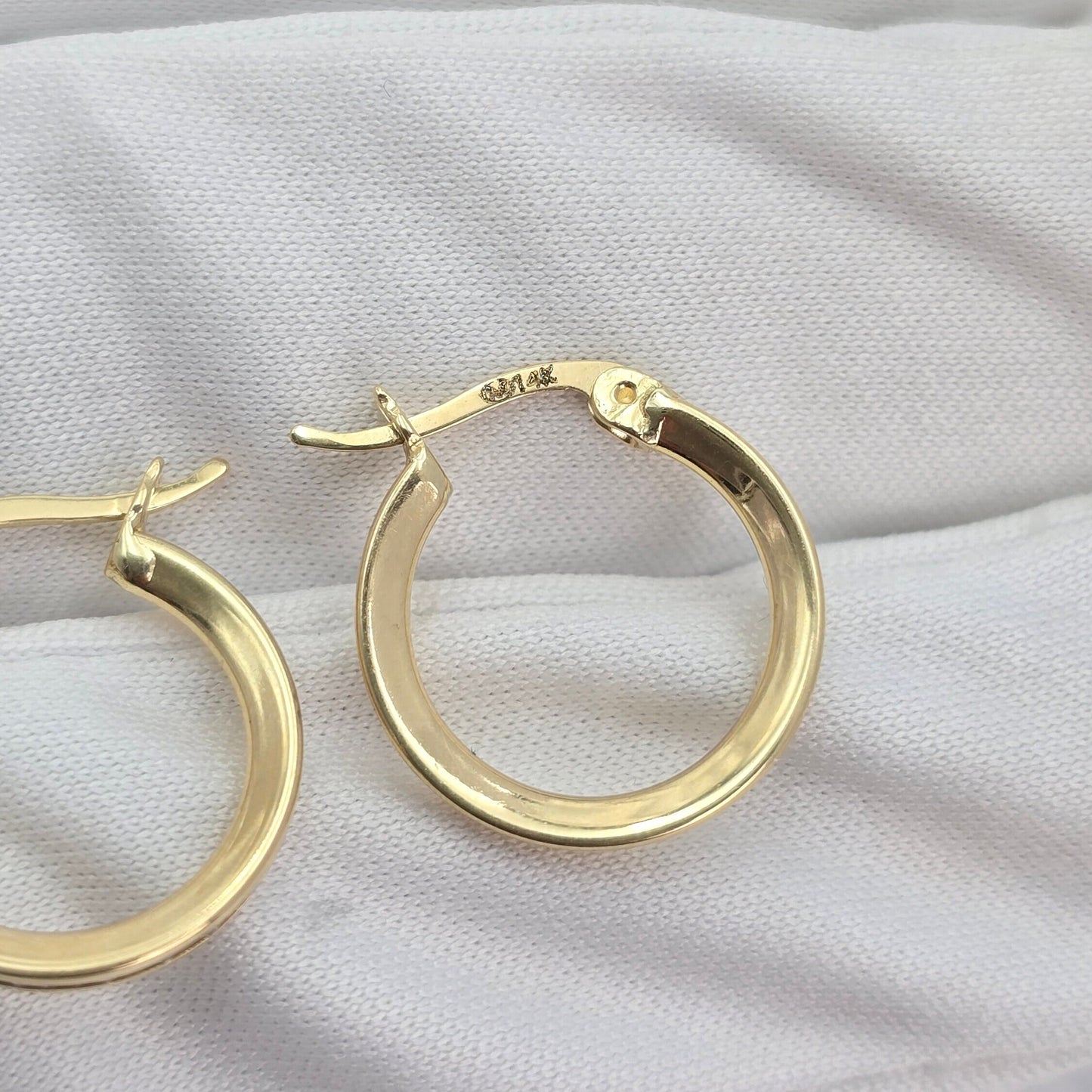 Solid 14k Gold Small Cz Lane Hoops Earrings - 14mm, 2mm Thick - Beautiful Earrings For Her - Perfect For Girls