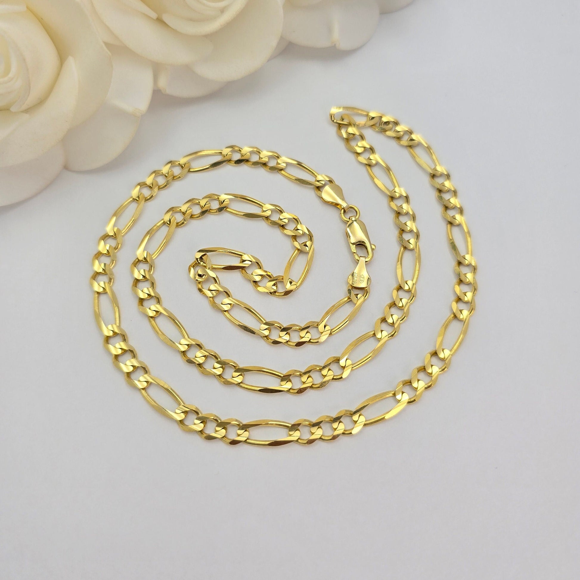 Solid 14k Gold 6MM Figaro Chain - 24 Inches - Stunning Chain For Him - Everlasting & Shiny