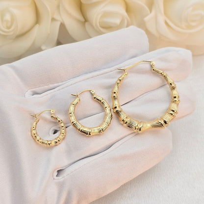 Real 14k Gold Bamboo Hoop Earrings - 16MM, 21MM, 34MM - For Her - Modern Earrings - Fine Jewelry