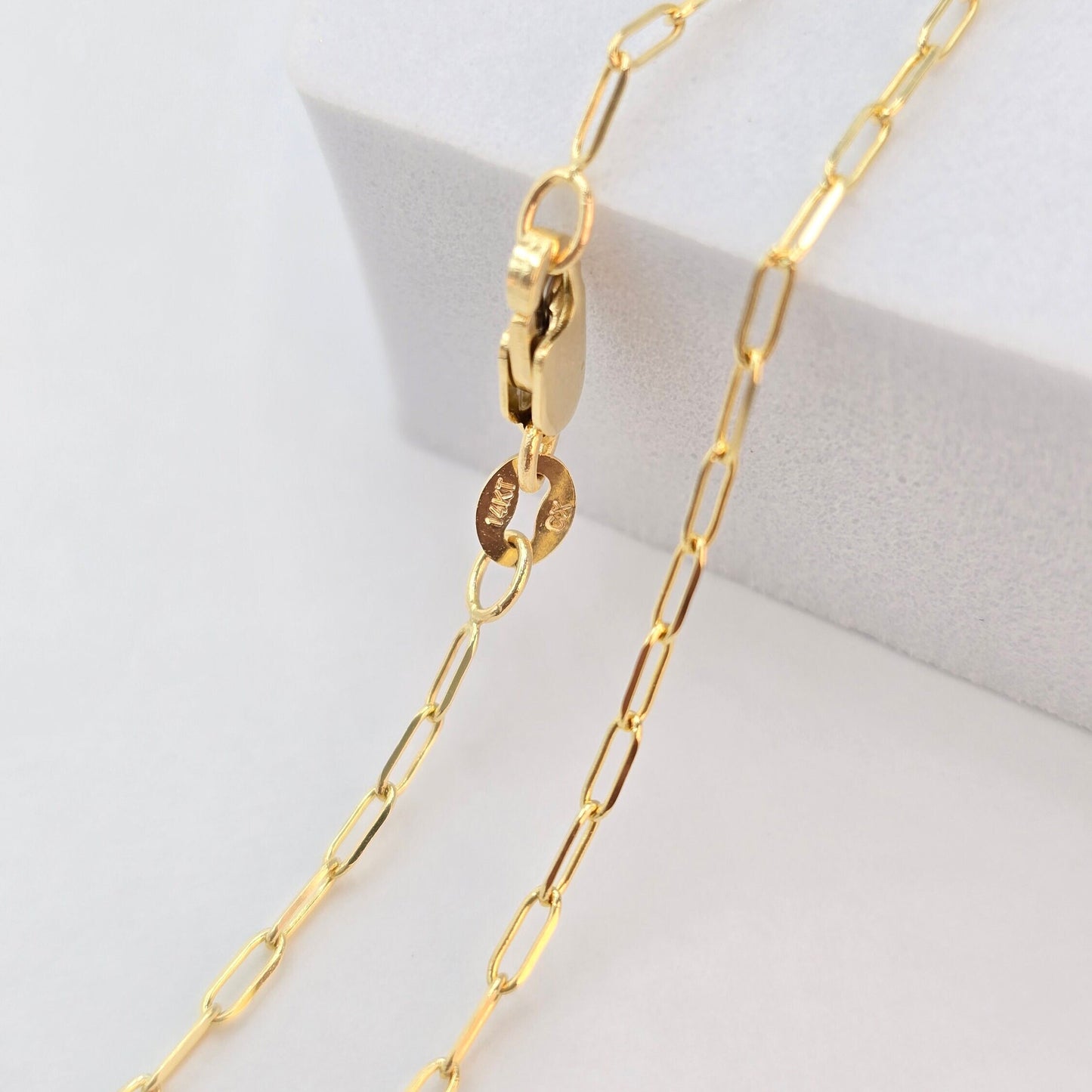 Solid 14k Dainty Paperclip Chain Necklace - Charm Necklace - For Her - Shiny & Versatile