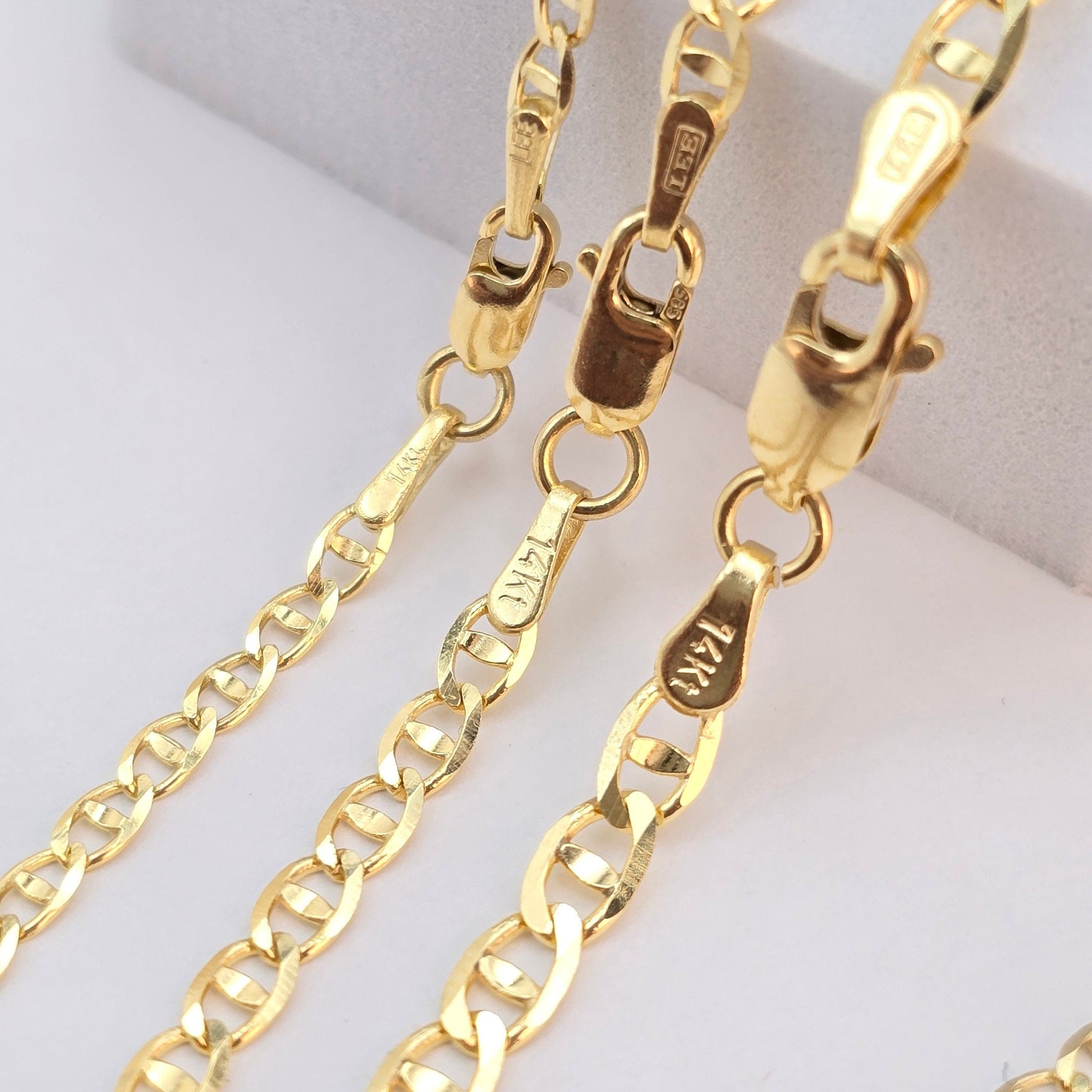 Solid 14k Gold Concave Mariner Chains - Unisex - Shiny & Everlasting - Perfect Gift