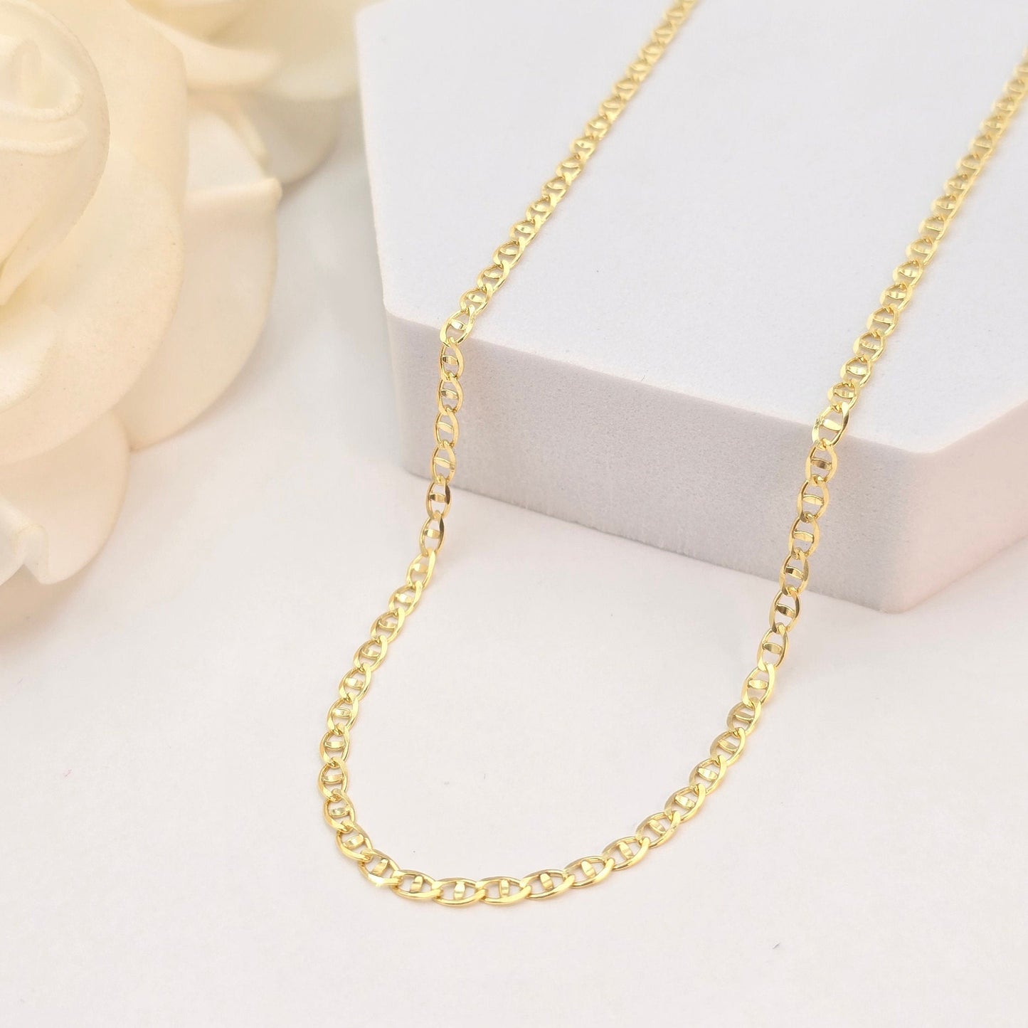 Solid 14k Gold Concave Mariner Chains - Unisex - Shiny & Everlasting - Perfect Gift