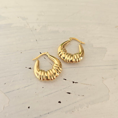 14k Gold Puffed Croissant Hoop Earrings - Shrimp Hoops - 20mm - Perfect For Her - Elegant & Everlasting