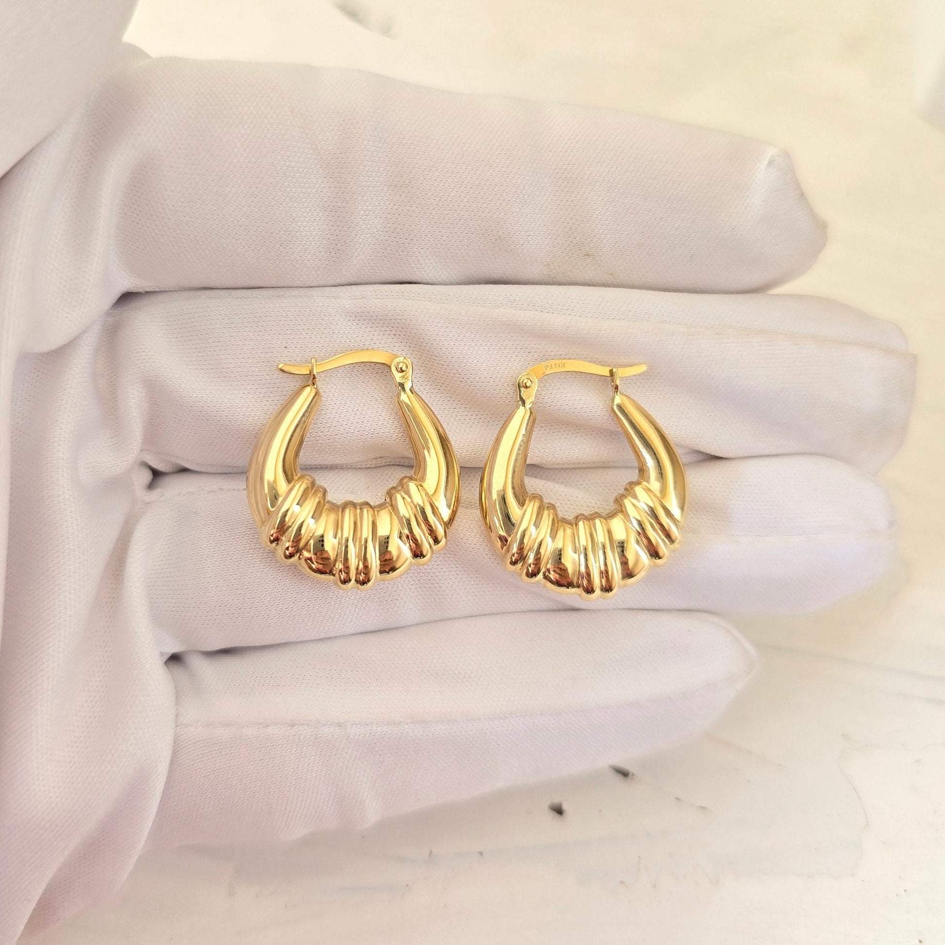 14k Gold Puffed Croissant Hoop Earrings - Shrimp Hoops - 20mm - Perfect For Her - Elegant & Everlasting