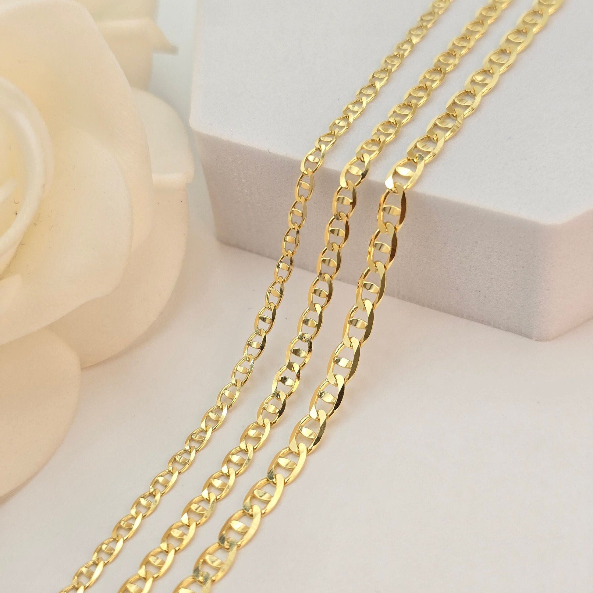 Solid 14k Gold Concave Mariner Chains - Unisex - Shiny & Everlasting - Perfect Gift