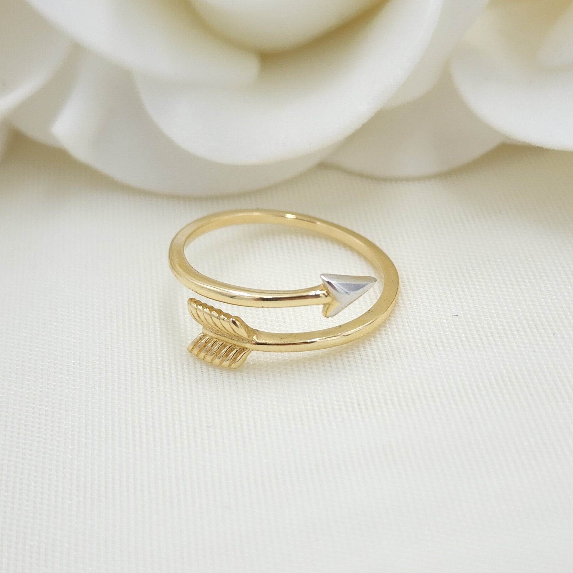 Arrow Ring in Solid 14k Gold - Adjustable - Stackable - Perfect gift