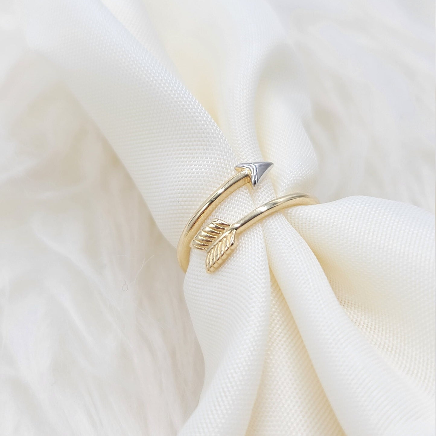 Arrow Ring in Solid 14k Gold - Adjustable - Stackable - Perfect gift