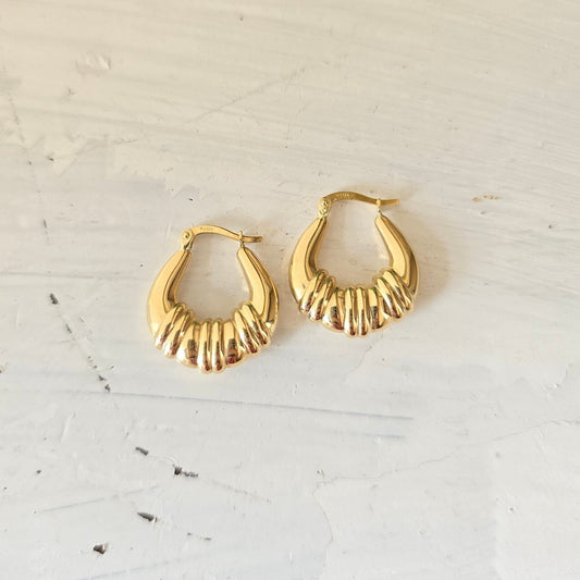 14k Gold Puffed Croissant Hoop Earrings - Shrimp Hoops - 20mm - Perfect For Her - Elegant & Everlasting