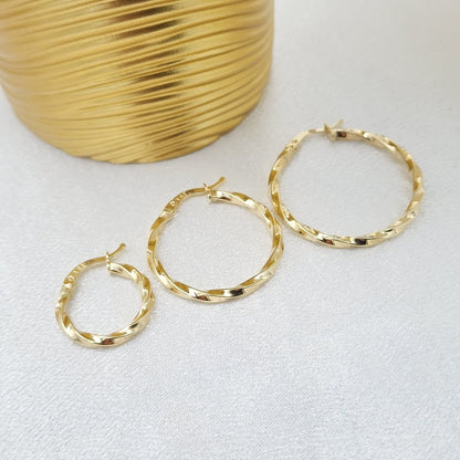 Fine 14k Gold 2.2mm Thick Polished Twisted Hoop Earrings - 18mm, 27mm, 31mm - Elegant & Lightweight - Perfect Gift For Her