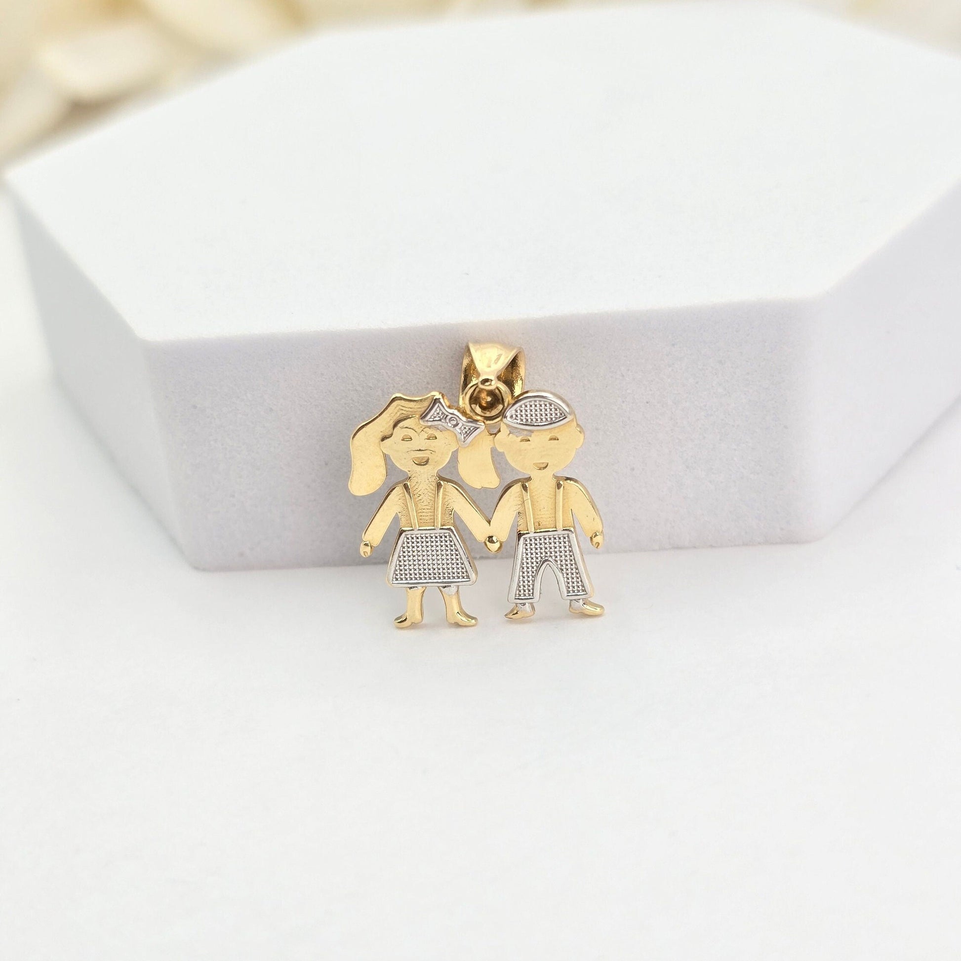 Solid 14k Gold Boy & Girl Pendant - Meaningful Gift - For Her