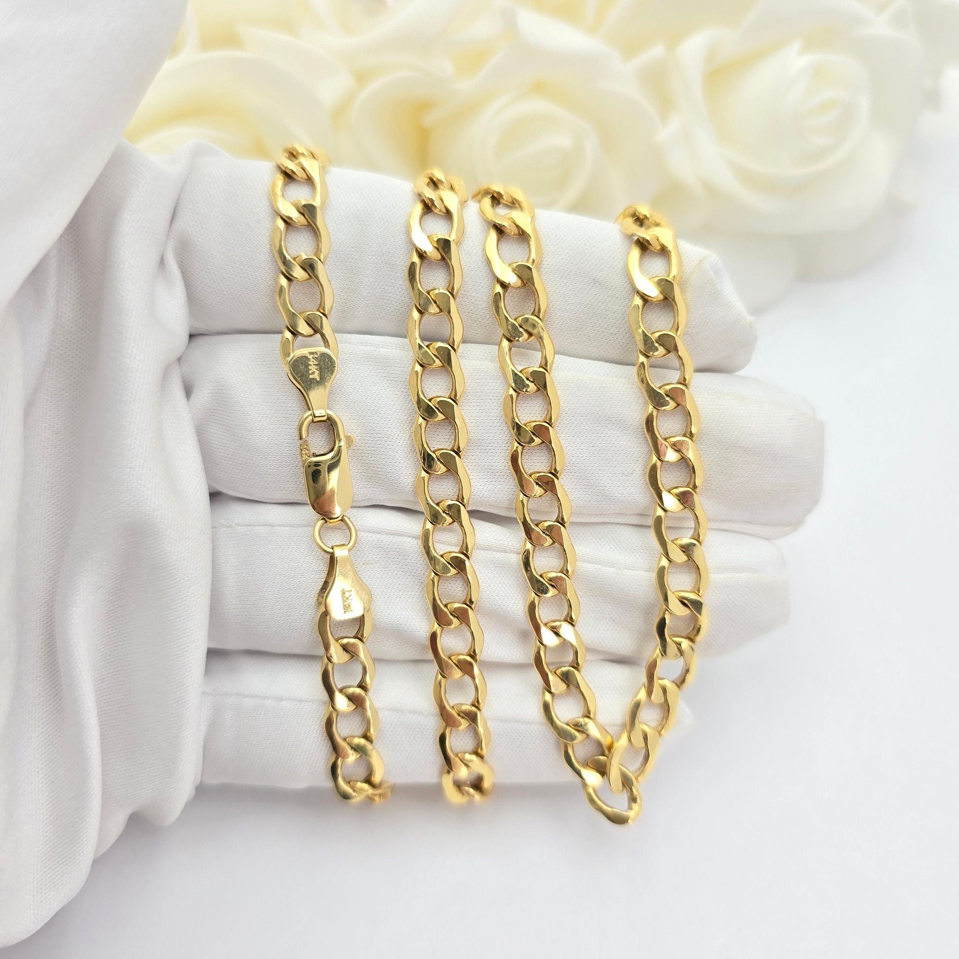 Real 14k Gold 6.5MM Semi Solid Curb Chain - 22 Inches - Stunning Chain For Him - Everlasting & Shiny