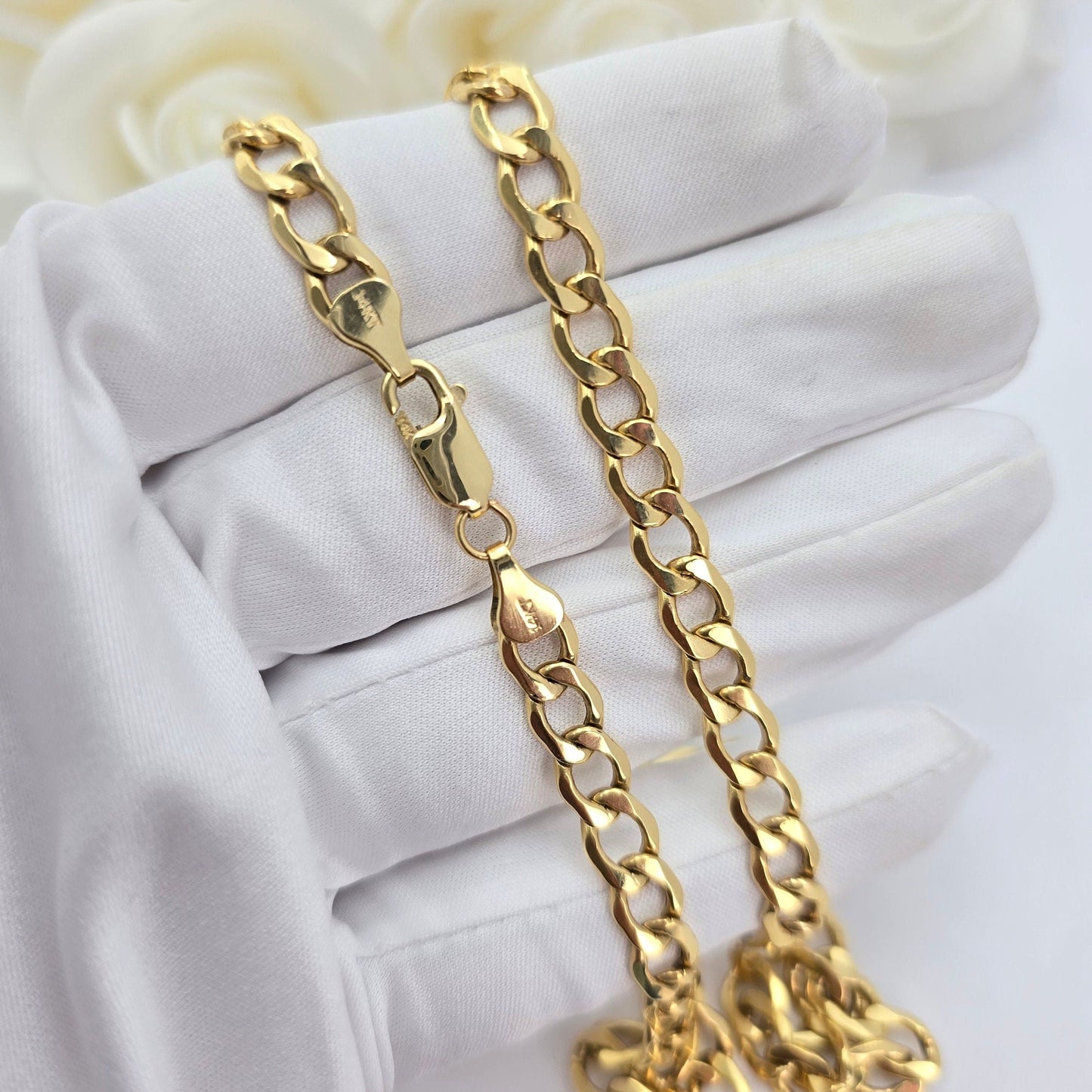 Real 14k Gold 6.5MM Semi Solid Curb Chain - 22 Inches - Stunning Chain For Him - Everlasting & Shiny