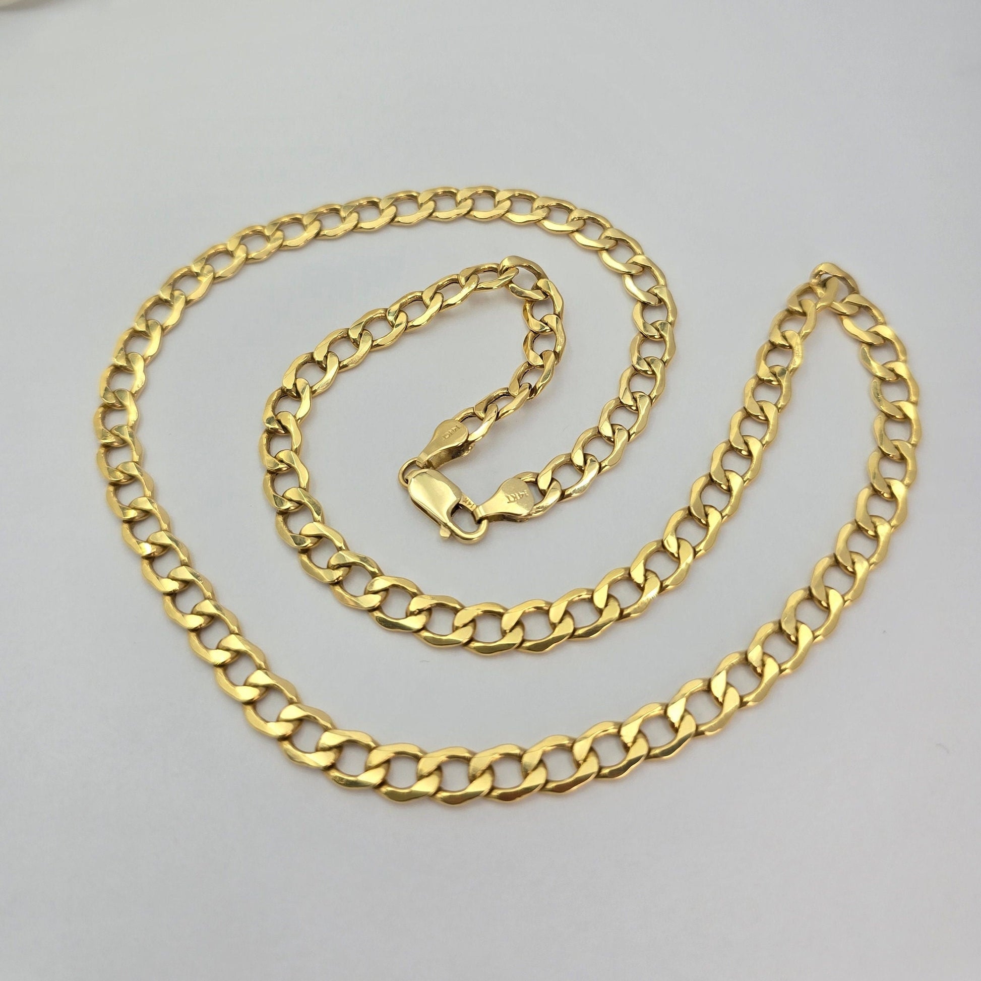 Real 14k Gold 6.5MM Semi Solid Curb Chain - 22 Inches - Stunning Chain For Him - Everlasting & Shiny