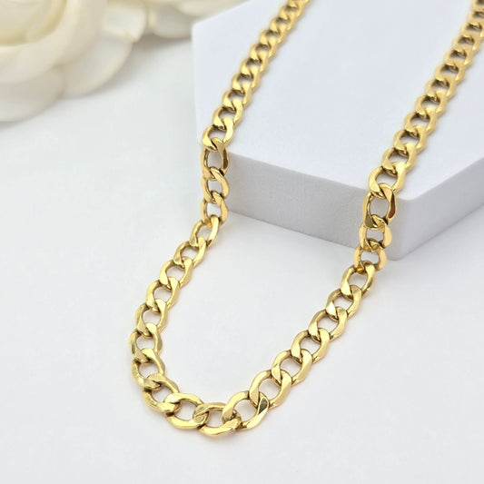 Real 14k Gold 6.5MM Semi Solid Curb Chain - 22 Inches - Stunning Chain For Him - Everlasting & Shiny