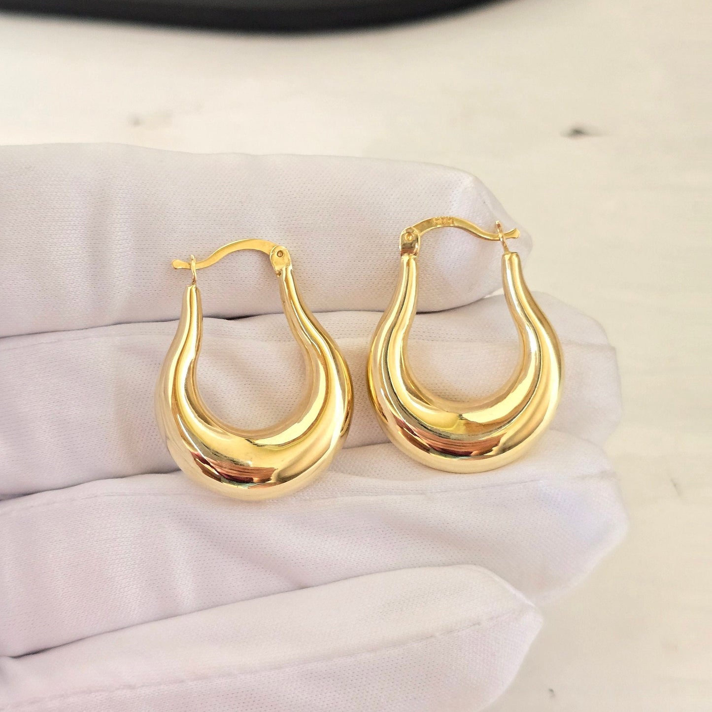 14k Gold Chunky Drop Hoop Earrings - 8mm Thick - Gifts For Her - Anniversary, Birthday, Christmas gift