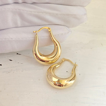 14k Gold Chunky Drop Hoop Earrings - 8mm Thick - Gifts For Her - Anniversary, Birthday, Christmas gift