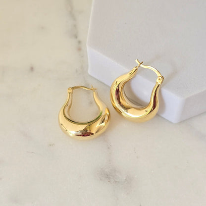 14k Gold Chunky Drop Hoop Earrings - 8mm Thick - Gifts For Her - Anniversary, Birthday, Christmas gift