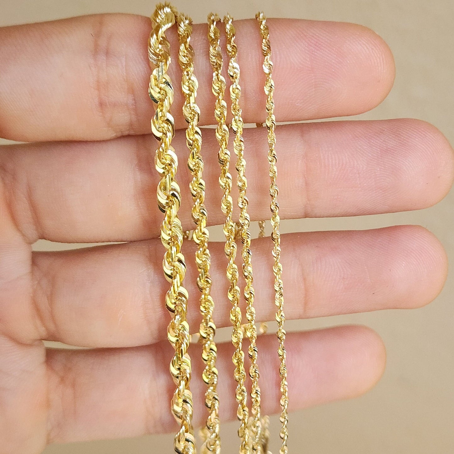 Solid 14k Gold Shiny Rope Chains - 1.5mm, 1.9mm, 2.3mm, 2.8mm, 4mm - 16" to 26" - Perfect Gift - Unisex