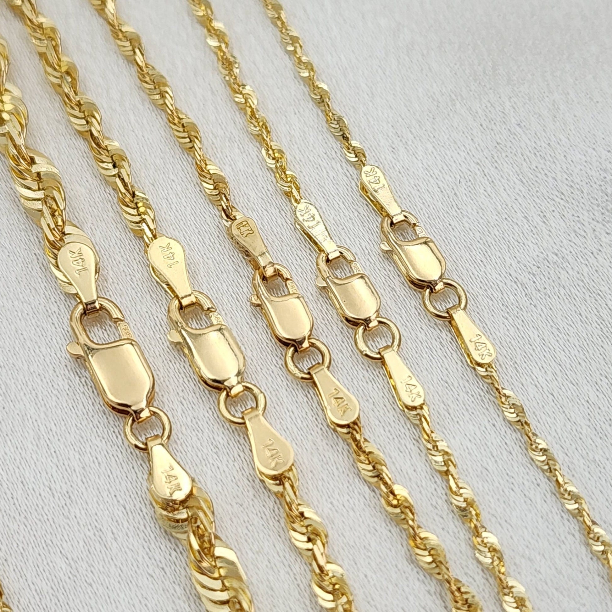 Solid 14k Gold Shiny Rope Chains - 1.5mm, 1.9mm, 2.3mm, 2.8mm, 4mm - 16" to 26" - Perfect Gift - Unisex