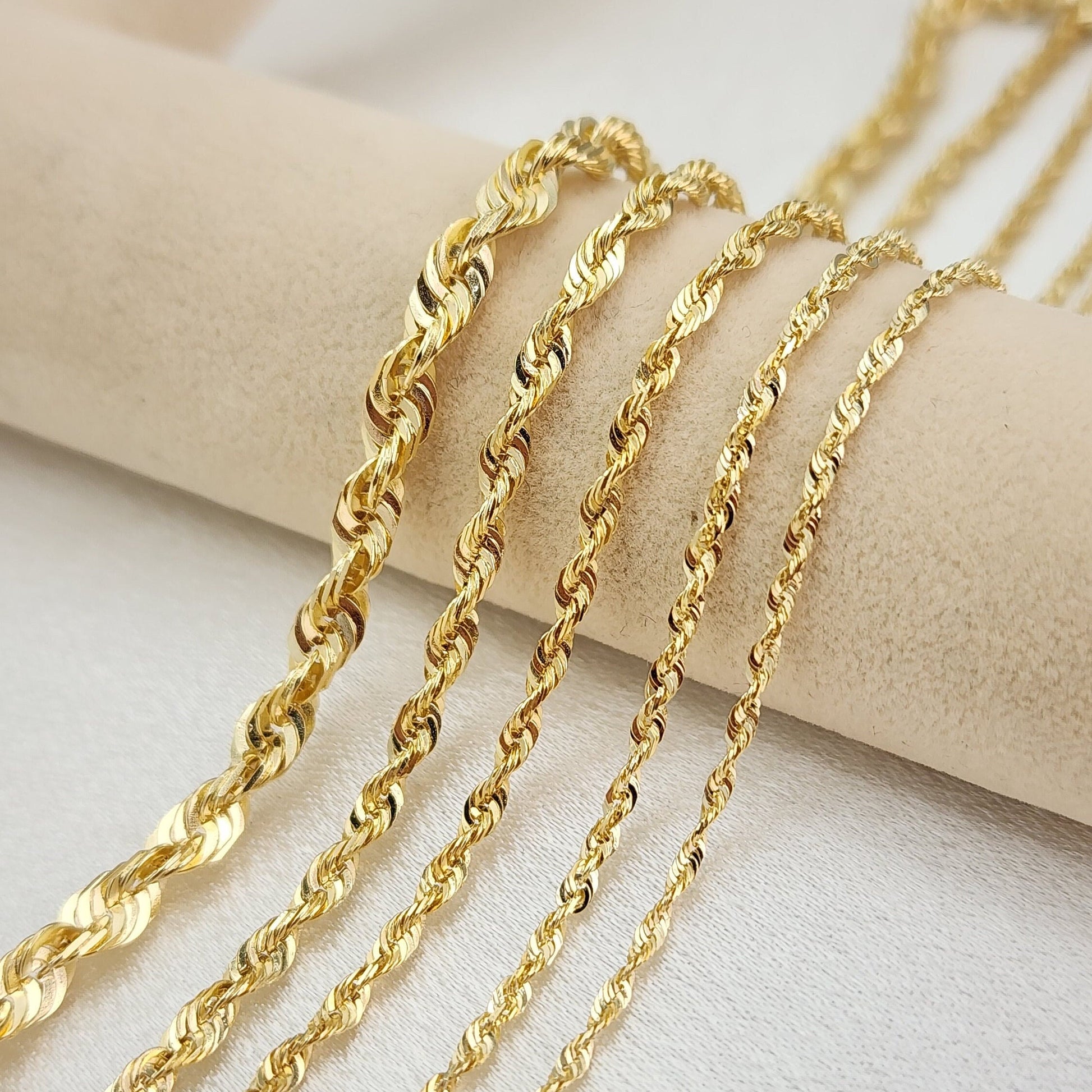 Solid 14k Gold Shiny Rope Chains - 1.5mm, 1.9mm, 2.3mm, 2.8mm, 4mm - 16" to 26" - Perfect Gift - Unisex