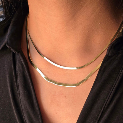 Solid 14k Gold Herringbone Necklace - 2.3MM, 3.5MM - 16" - 22" - Elegant & Modern - Perfect Gift