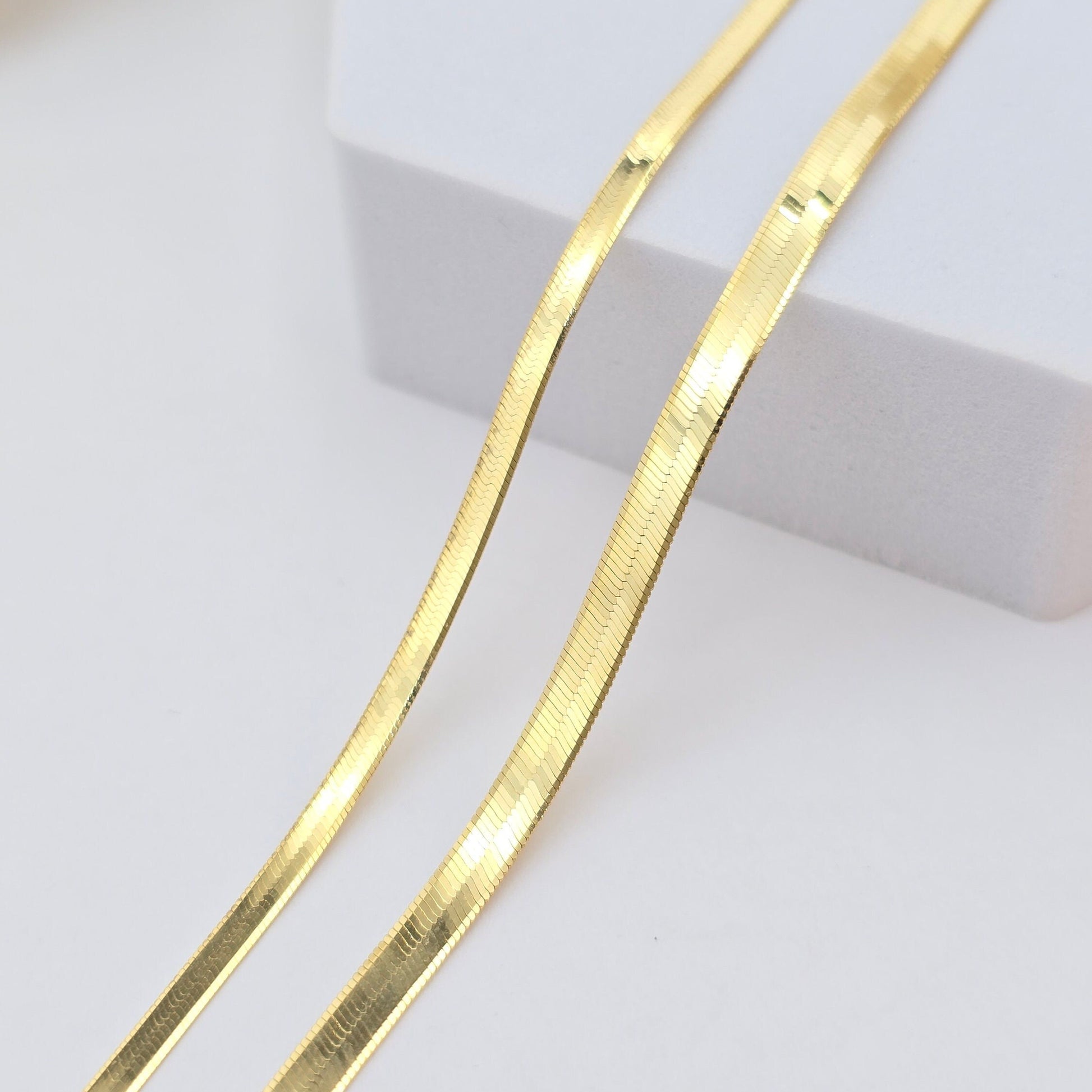 Solid 14k Gold Herringbone Necklace - 2.3MM, 3.5MM - 16" - 22" - Elegant & Modern - Perfect Gift