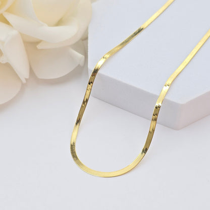 Solid 14k Gold Herringbone Necklace - 2.3MM, 3.5MM - 16" - 22" - Elegant & Modern - Perfect Gift