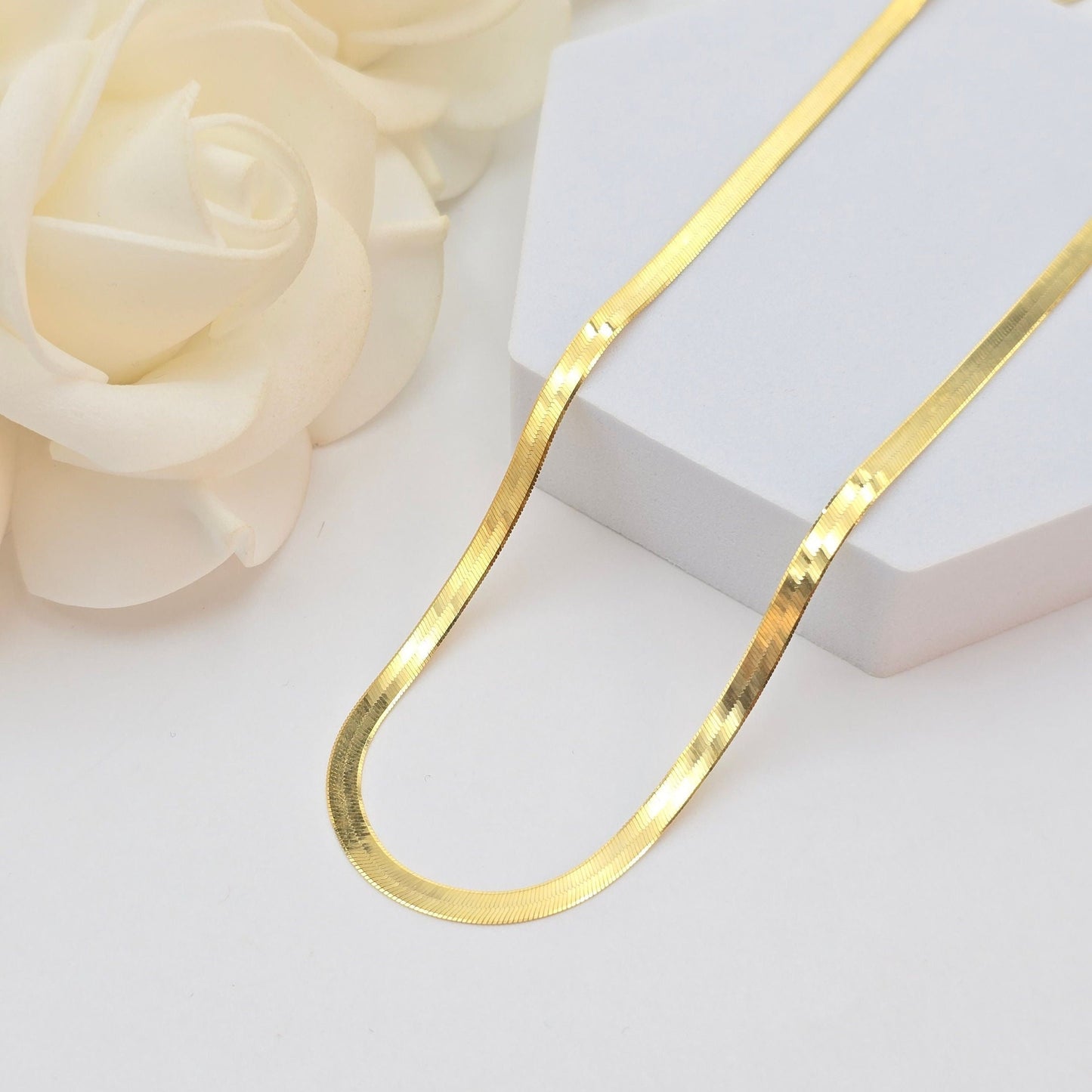 Solid 14k Gold Herringbone Necklace - 2.3MM, 3.5MM - 16" - 22" - Elegant & Modern - Perfect Gift