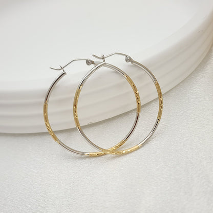 14k Gold 2 Tones 1.5MM Hoop Earrings - 35MM - Light & Elegant - Perfect For Her