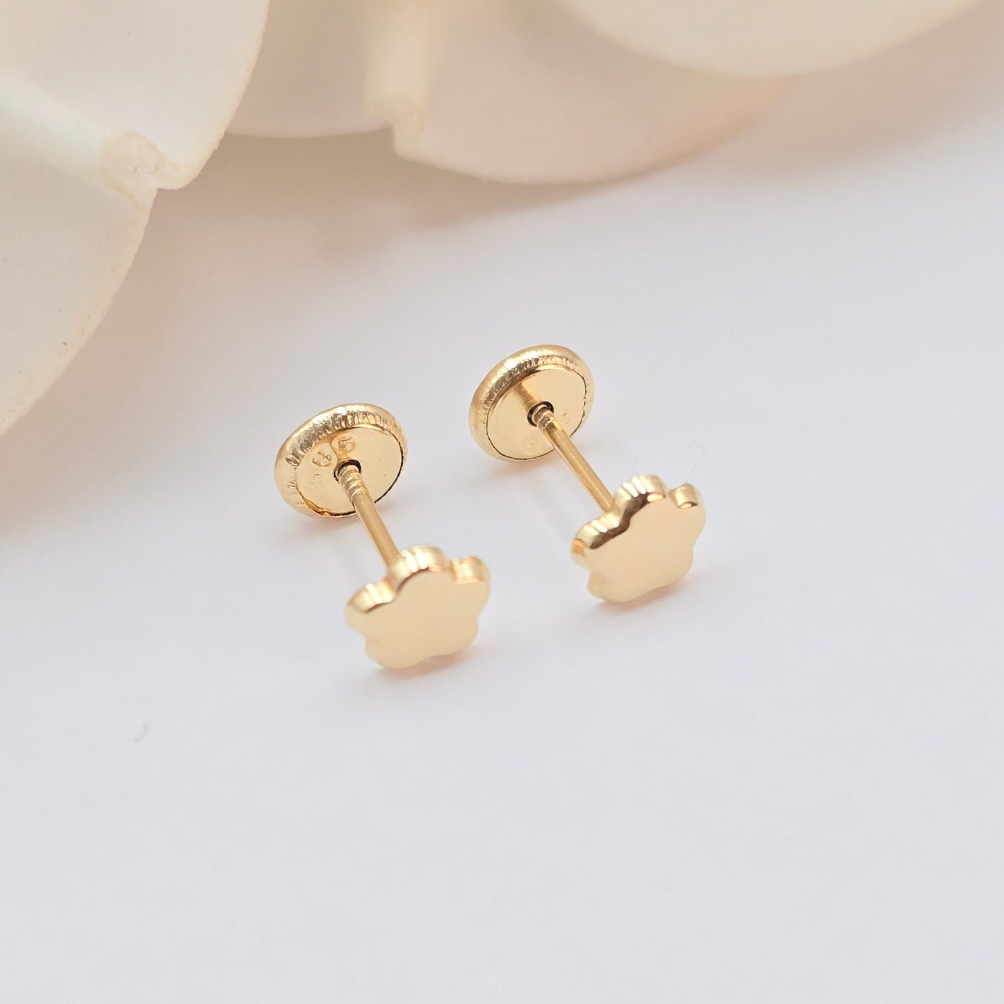 14k Gold Polished Flower Stud Earrings - Spanish Backings - 5mm Flower- For Babies- For Her