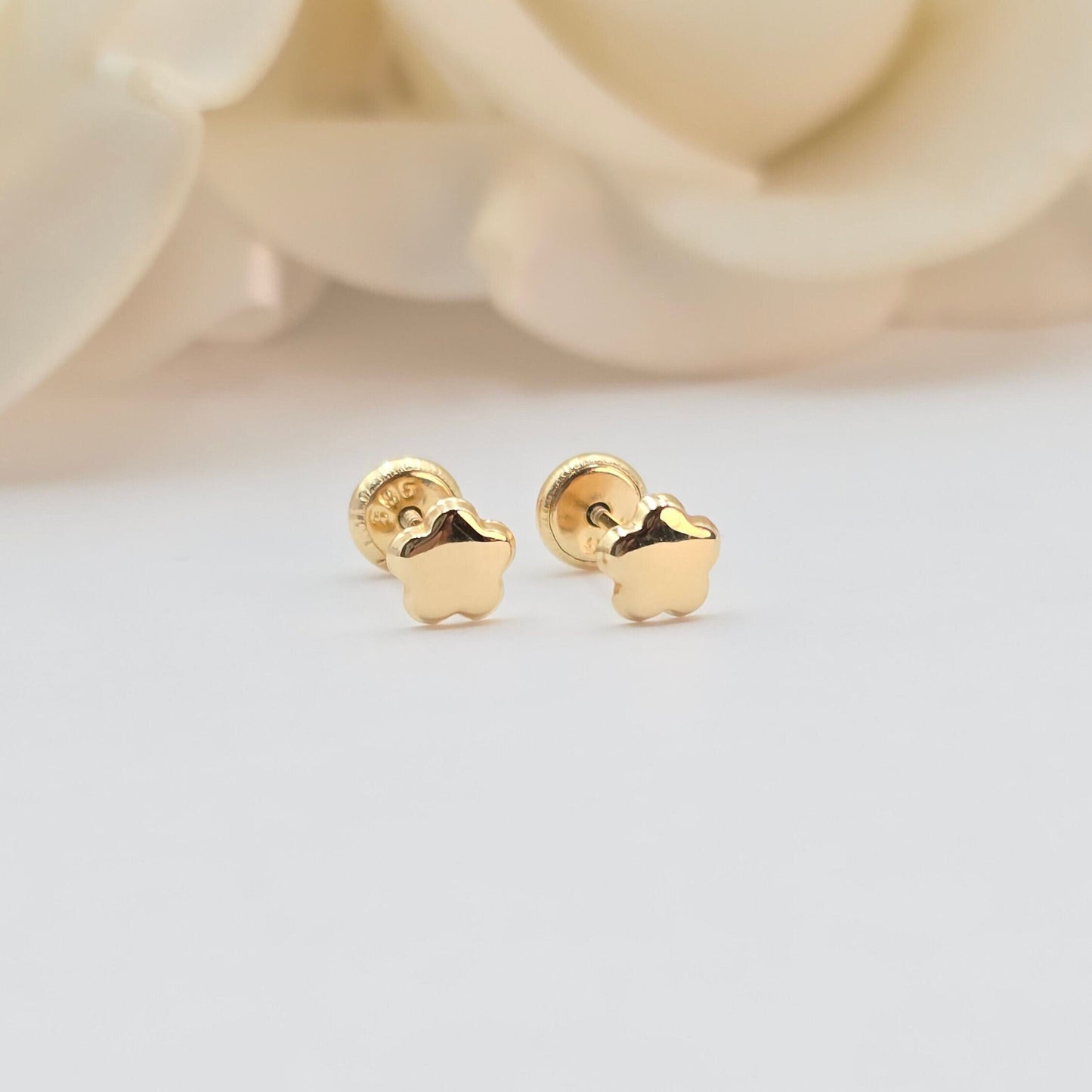 14k Gold Polished Flower Stud Earrings - Spanish Backings - 5mm Flower- For Babies- For Her