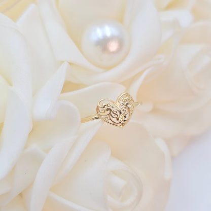 14k Gold Filigree Heart Ring - For Her - Perfect Gift - Statement Ring - Genuine Gold