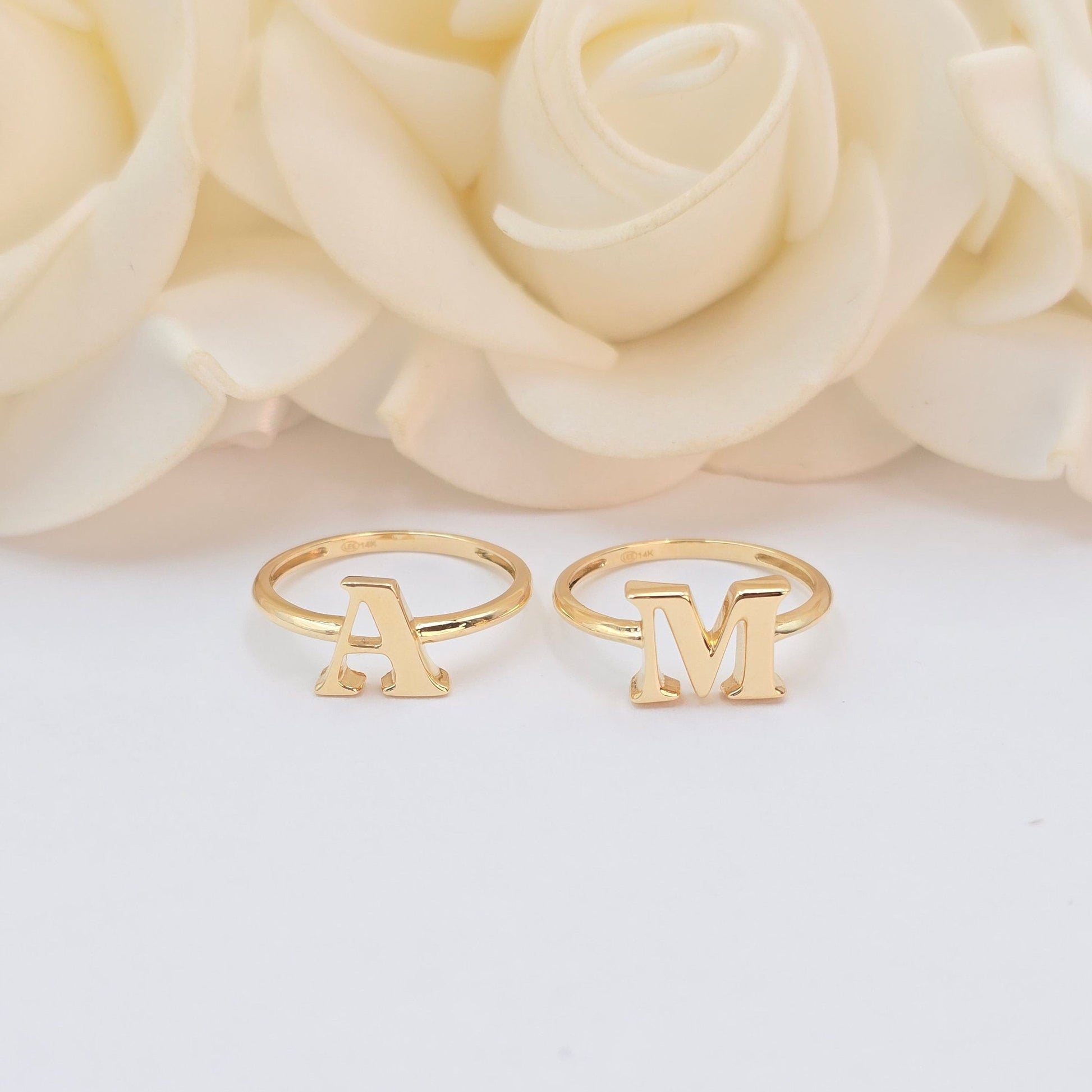 Solid 14k Gold Bold Initial Rings - Polished Initials - Genuine Gold - Everlasting & Meaningful - Perfect Gift