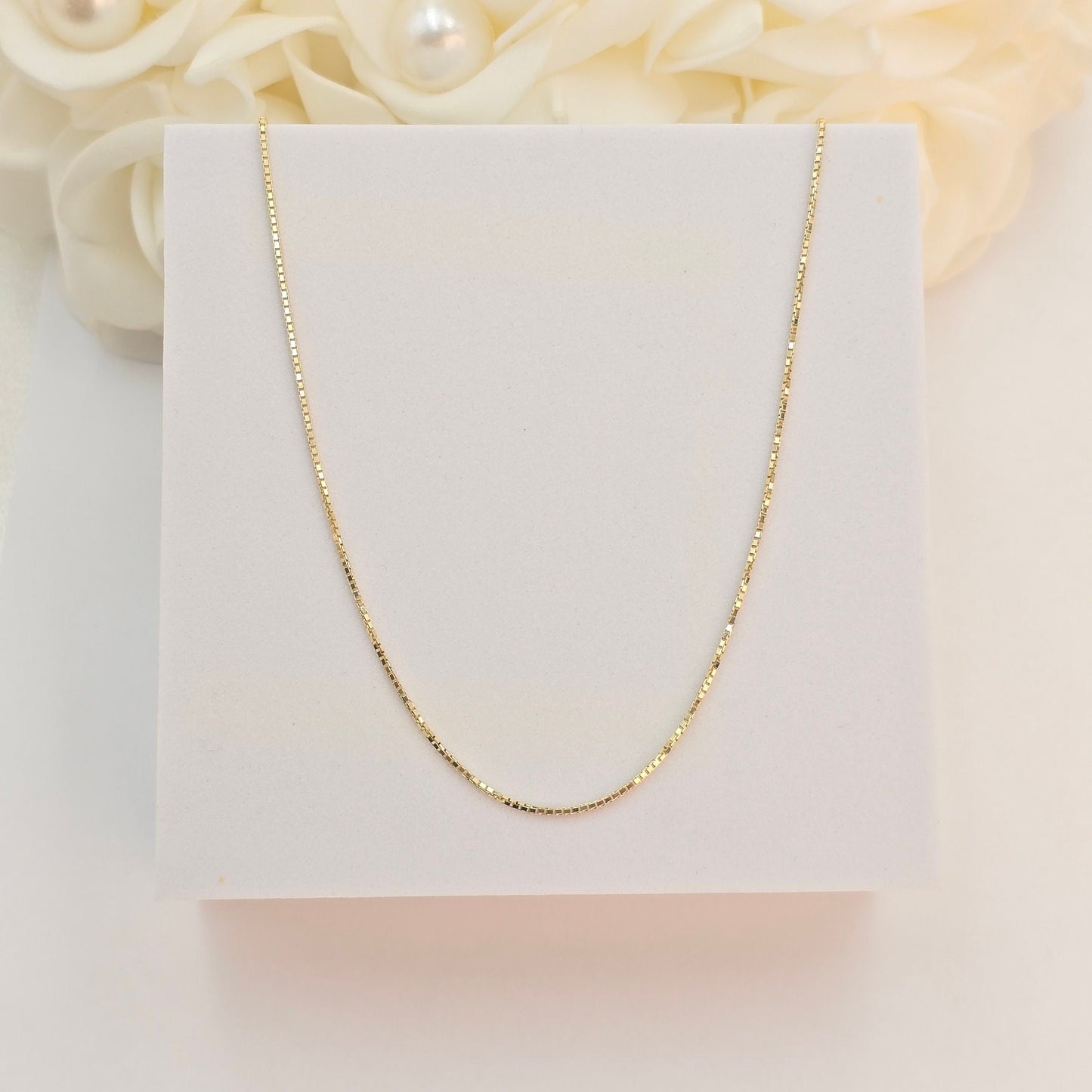 Solid 14k Gold Box Chain - 1MM Thick - Shiny Chains - Unisex - Dainty Necklace