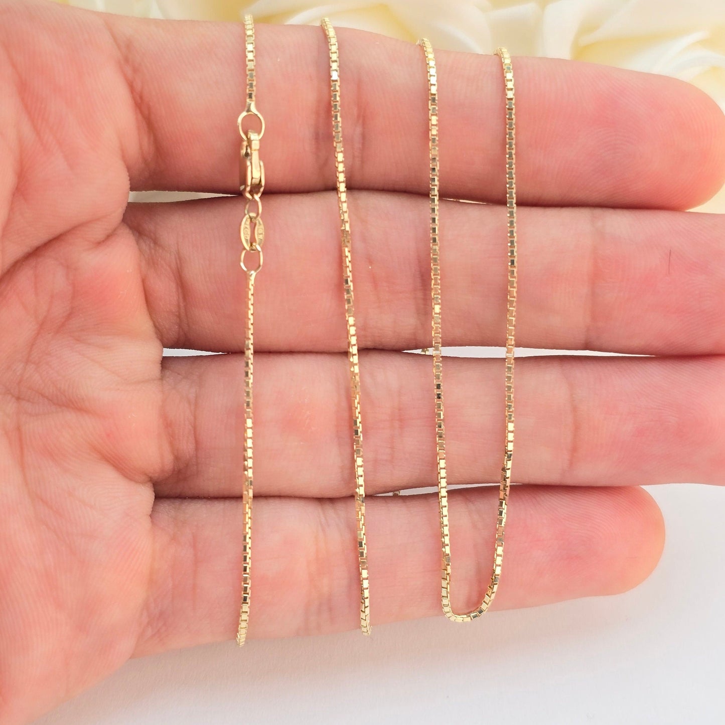 Solid 14k Gold Box Chain - 1MM Thick - Shiny Chains - Unisex - Dainty Necklace